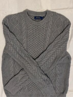 Ralph Lauren Gray Cable-Knit Crewneck Sweater